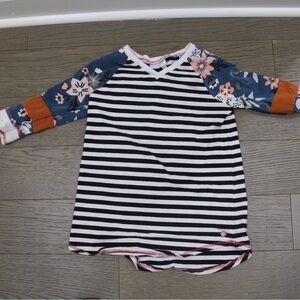 Matilda Jane Navy Striped Shirt with Floral Sleeves